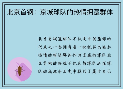 北京首钢:京城球队的热情拥趸群体 北京首钢:京城球队的热情拥趸群体